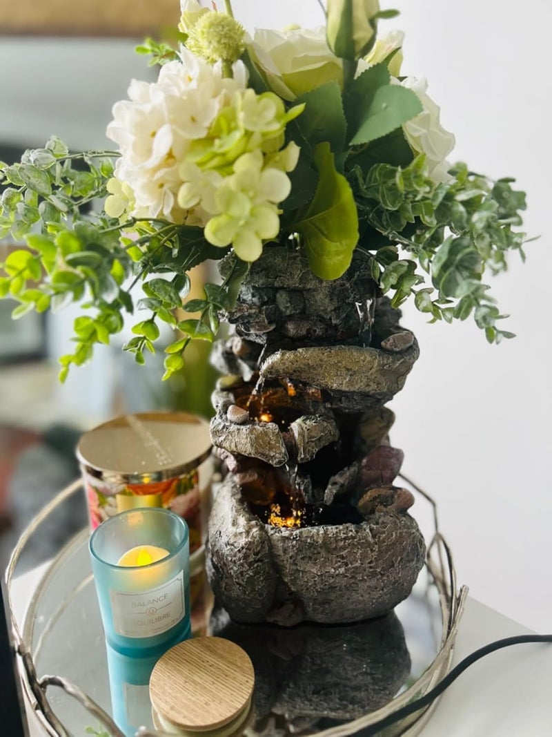 Tolevoit Tabletop Water Fountain with LED Lighting for Indoor Decor and Ambiance Relaxation Soothing Sound Waterfall Indoor Zen Relaxation for Office Home Decorations Growing Plants by Yourself - Image 4